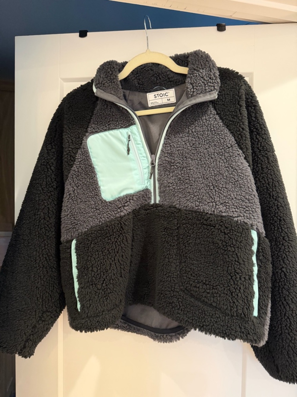 STOIC Women's Teddy Jacket in Charcoal Gray with Mint Trim